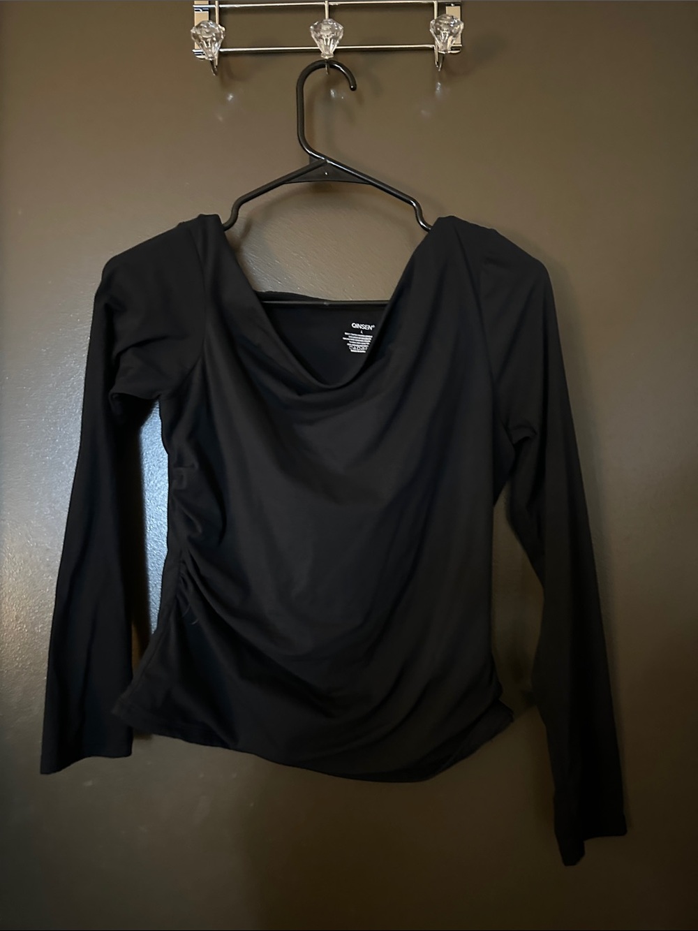 Cowl Neck Long Sleeve Top - Black